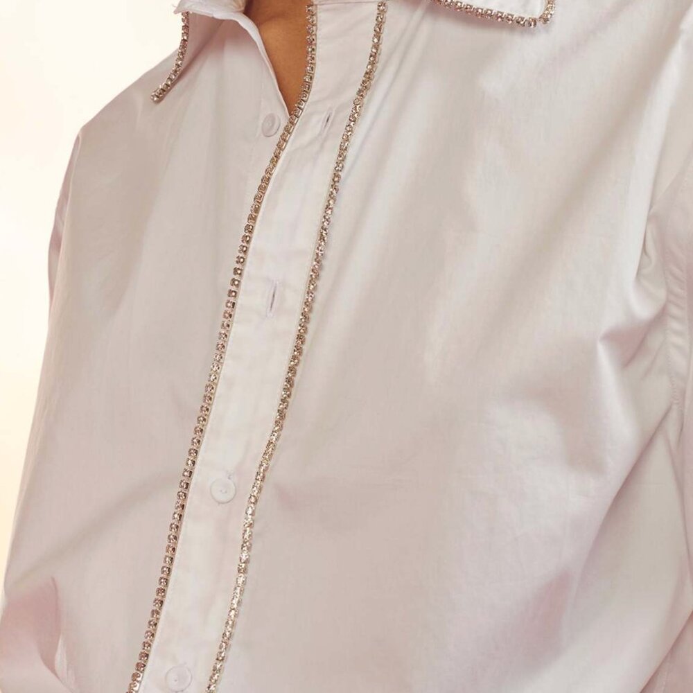 Cynthia Rowley Rhinestone Cotton Button Down Shirt, Size Small